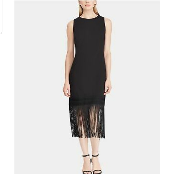 Lauren Ralph Lauren black sleeveless fringe dress - Picture 2 of 7